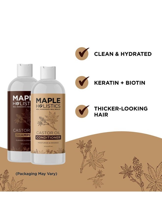Maple Holistics Castor Oil Shampoo and Conditioner Set - Jamaican Black Castor Oil Shampoo and Biotin Collagen Conditioner - Sulfate Free Shampoo and Conditioner for Fine Hair and Dry Scalp Care (Vanilla) -16 Fl Oz - Image 3