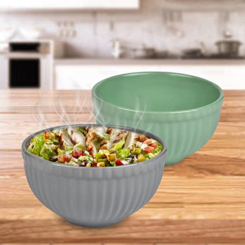 URBAN CHEF Ceramic Bowls | 550 ML | Kitchen Accessories Items, Microwave Safe Bowl, Serving Bowl, Bowl Set, Bowls for Kitchen, Mixing Bowl, Prism Ceramic Handcrafted (Set of 2 - Grey & Sea Green) - Image 1