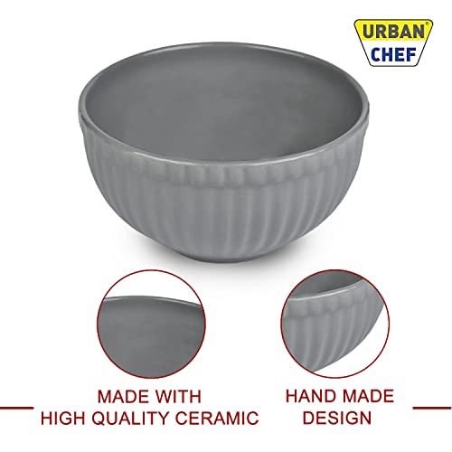 URBAN CHEF Ceramic Bowls | 550 ML | Kitchen Accessories Items, Microwave Safe Bowl, Serving Bowl, Bowl Set, Bowls for Kitchen, Mixing Bowl, Prism Ceramic Handcrafted (Set of 2 - Grey & Sea Green) - Image 3