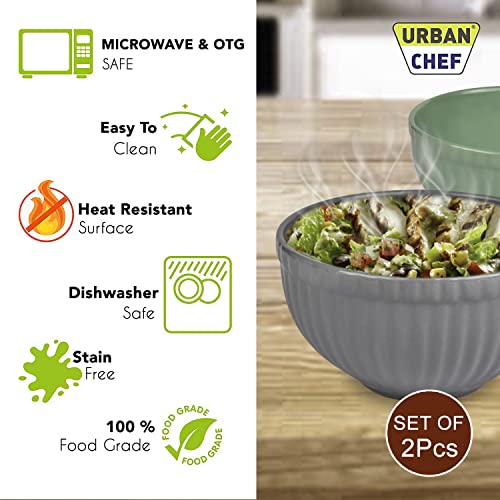 URBAN CHEF Ceramic Bowls | 550 ML | Kitchen Accessories Items, Microwave Safe Bowl, Serving Bowl, Bowl Set, Bowls for Kitchen, Mixing Bowl, Prism Ceramic Handcrafted (Set of 2 - Grey & Sea Green) - Image 5