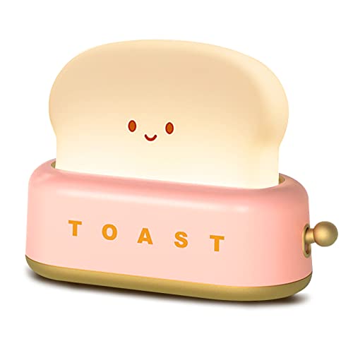 ELEPHANTBOAT® Desk Lamp Cute Cartoon Toaster Lamp Night Light for Kids Room Smile Toaster Night Light Warm Dimmable with Timing Function USB Rechargable(Art Deco) - Image 1