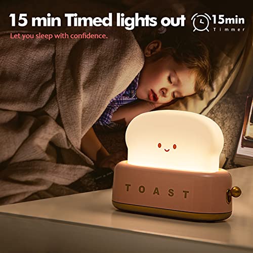 ELEPHANTBOAT® Desk Lamp Cute Cartoon Toaster Lamp Night Light for Kids Room Smile Toaster Night Light Warm Dimmable with Timing Function USB Rechargable(Art Deco) - Image 4