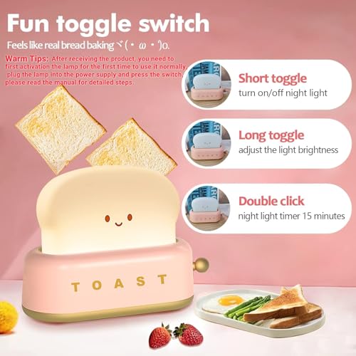 ELEPHANTBOAT® Desk Lamp Cute Cartoon Toaster Lamp Night Light for Kids Room Smile Toaster Night Light Warm Dimmable with Timing Function USB Rechargable(Art Deco) - Image 2