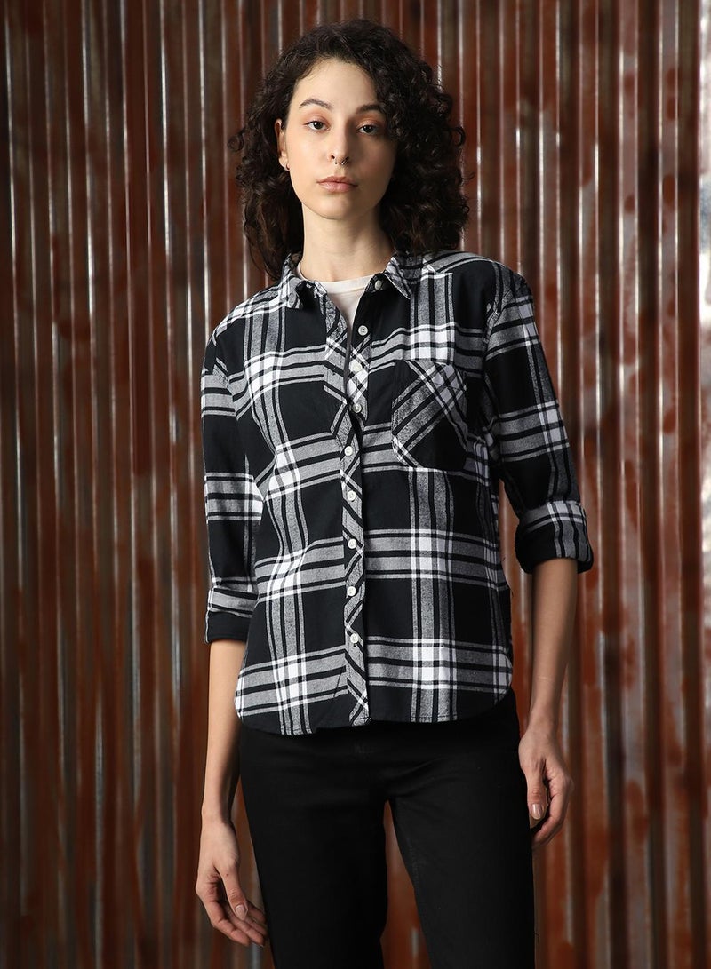 HIGH STAR Women's Multicoloured 100% Cotton Checkered Button Down Shirt  - Image 1