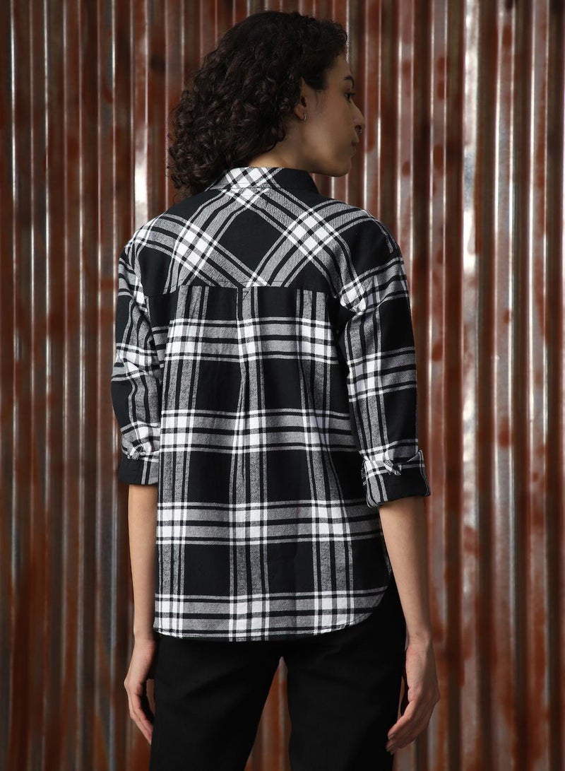 HIGH STAR Women's Multicoloured 100% Cotton Checkered Button Down Shirt  - Image 5