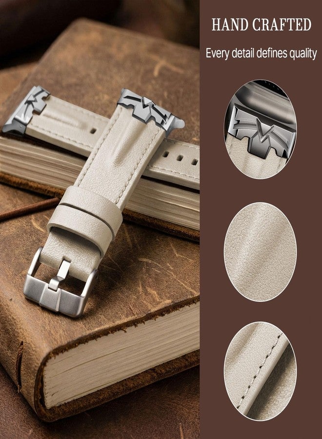 DABAOZA Compatible for Apple Watch Ultra 3 Band 49mm 46mm 45mm 44mm for Men Women, Genuine Leather Rugged Matel Connector Strap for iWatch Ultra 2 1 SE Series 11 10 9 8 7 6 5 4（Titanium/Off-White） - Image 4