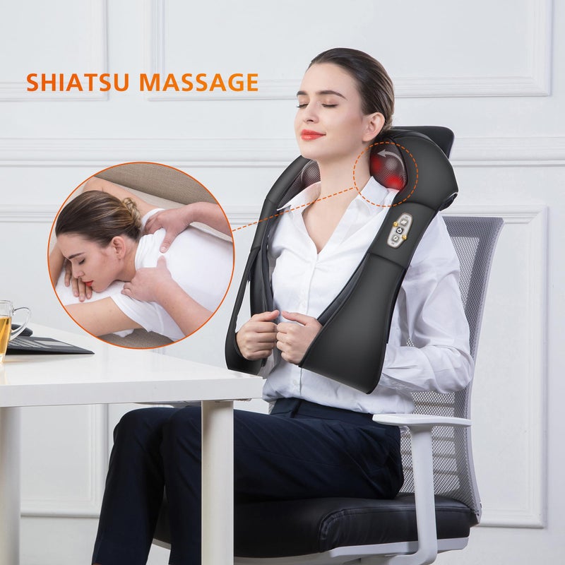 Snailax مدلك الرقبة والكتف من سنيلكس شياتسو - مدلك ظهر مع حرارة، وسادة تدليك كهربائية عميقة للرقبة والظهر والكتف والقدم والجسم - Image 2