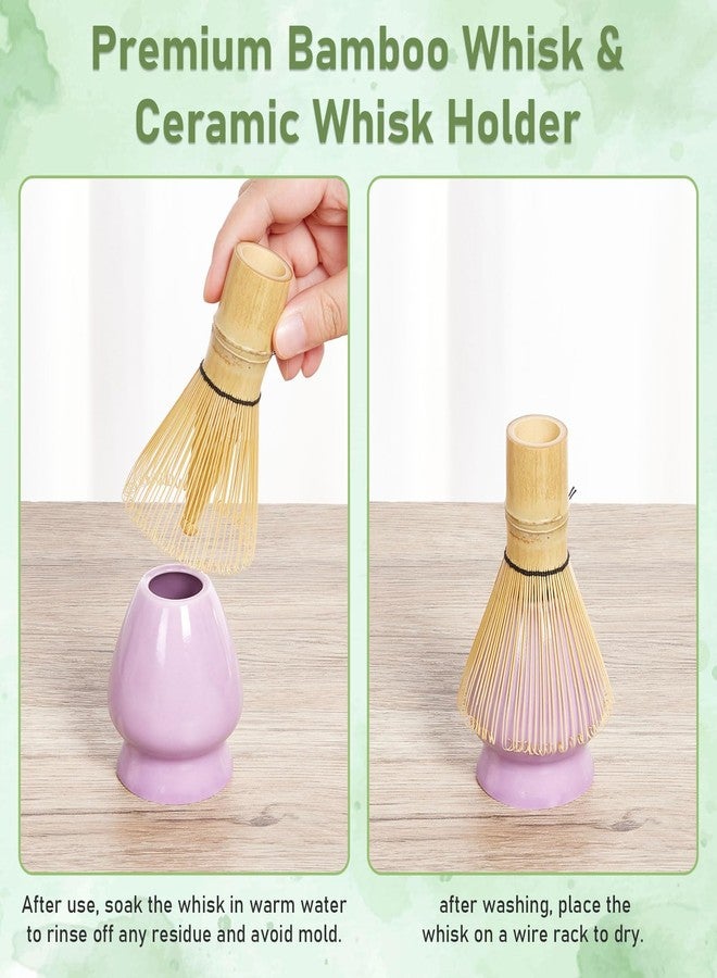 Feestars Matcha Whisk Set, Ceramic Cute Matcha Kit Set Includes Bowl (Chawan), Whisk and Holder, Bamboo Scoop, Scoop Rest, Sifter and Tea Towel, 7 Pcs Macha Making Tools, Gift for Women, Men (Purple) - Image 5