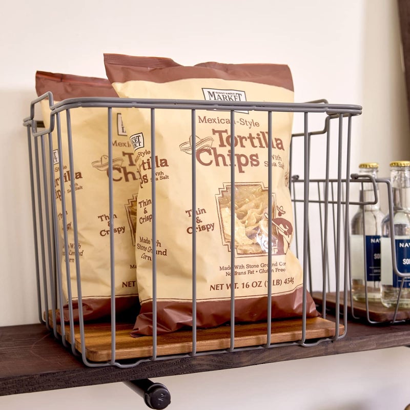 InterDesign iDesign Ria Safford Collection Deep Pantry Wire Basket with Acacia Wood, 14.25" x 12.5" x 12", 15.25" x 12.5" x 12" - Image 3