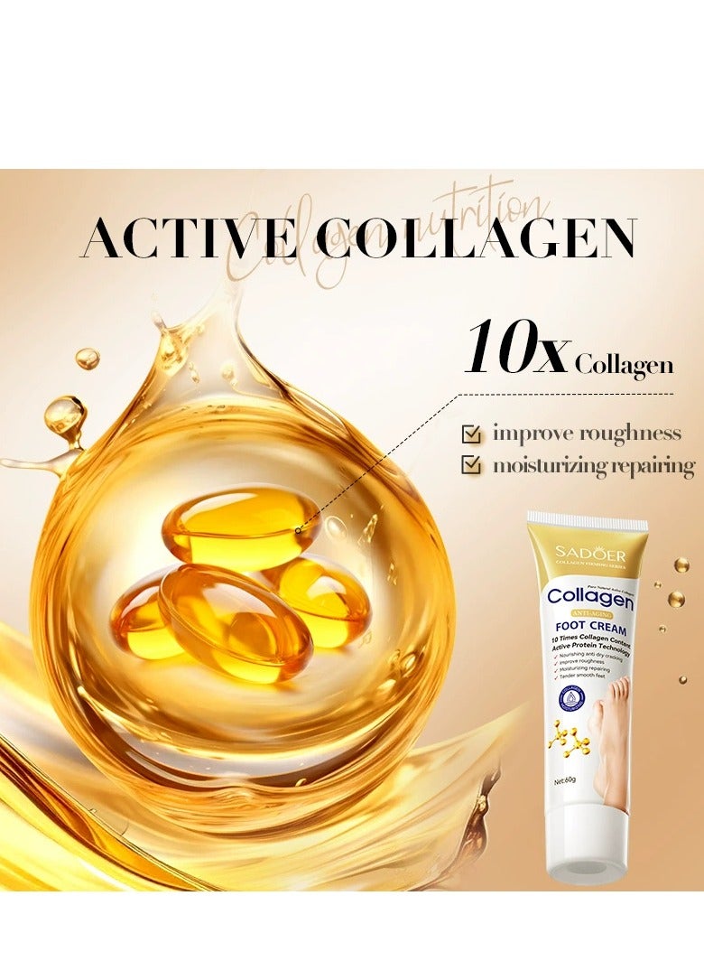 SADOER Collagen Anti Wrinkle Foot Cream, Nourishing Whitening Moisturizing Skin Care Cream, Fast Absorbing Anti Ageing Foot Cream, Smooth And Soft Skin Crack Repair Cream To Remove Wrinkles Darkness - Image 2