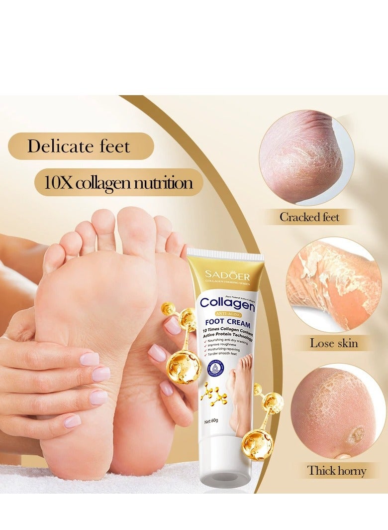 SADOER Collagen Anti Wrinkle Foot Cream, Nourishing Whitening Moisturizing Skin Care Cream, Fast Absorbing Anti Ageing Foot Cream, Smooth And Soft Skin Crack Repair Cream To Remove Wrinkles Darkness - Image 5