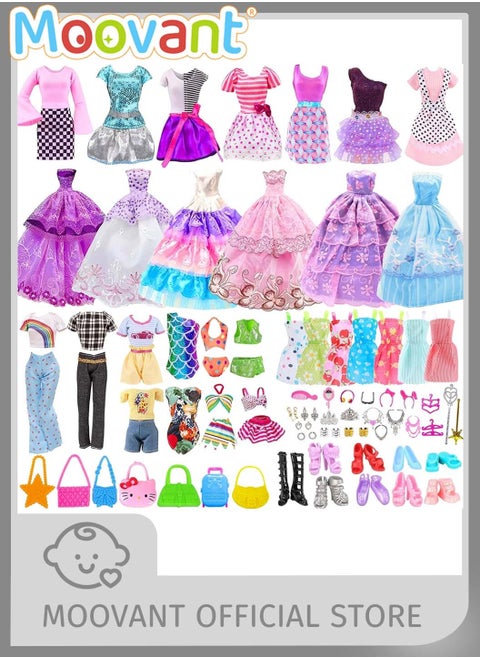 56PCS Doll Clothes, Doll Accessories for Girls, Pretend Play Game for Different Occasions with Fashion Doll Dresses & Shoes & Jewelry, for 11.5" Doll