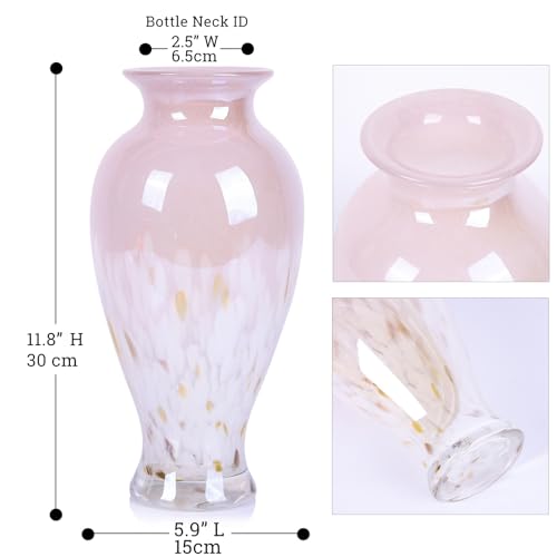 oliruim 11.8" Tall Pink White Blown Glass Vase, Colorful Opaque Glass Vase, Unique Design Wide Mouth Art Decoration for Home, Living Room, Dining Table, Pampas Grass Decor (Pink White) - Image 5