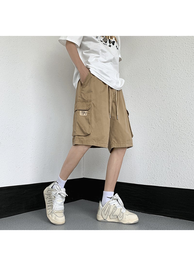 Generic - American Casual Shorts Men Summer Thin Trendy Retro Mid-pants Loose Pure Cotton Work Pants Khaki - Image 1
