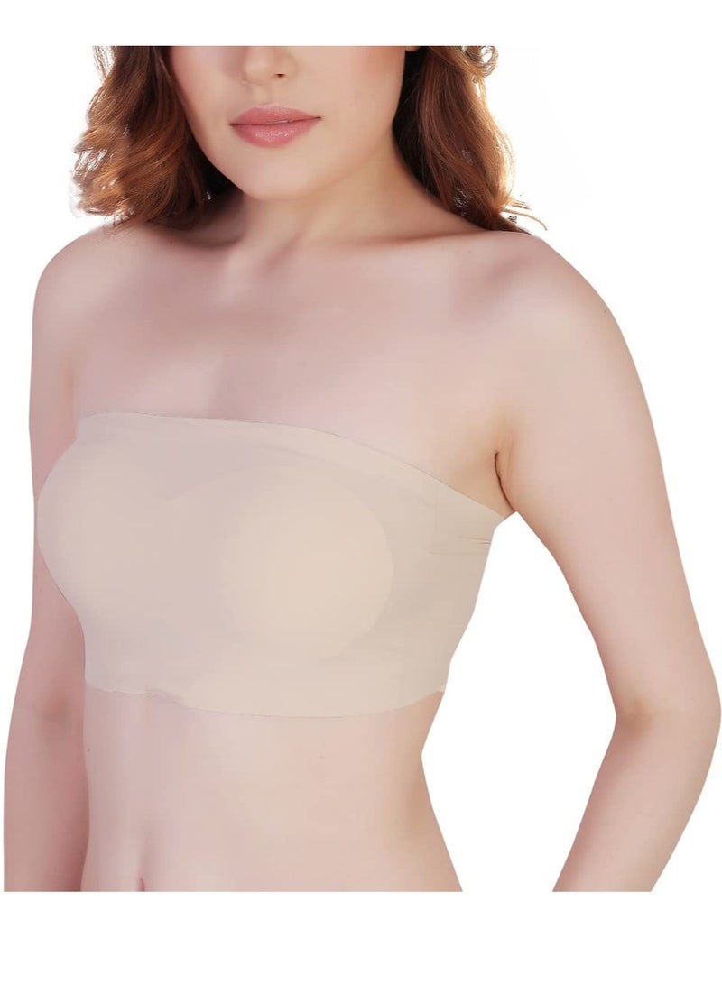 Glamroot حمالة صدر نسائية من GLAMROOT بدون درزات مبطنة من الحرير الجليدي مع إغلاق بخطاف خلفي، مقاس واحد، بيج - Image 3