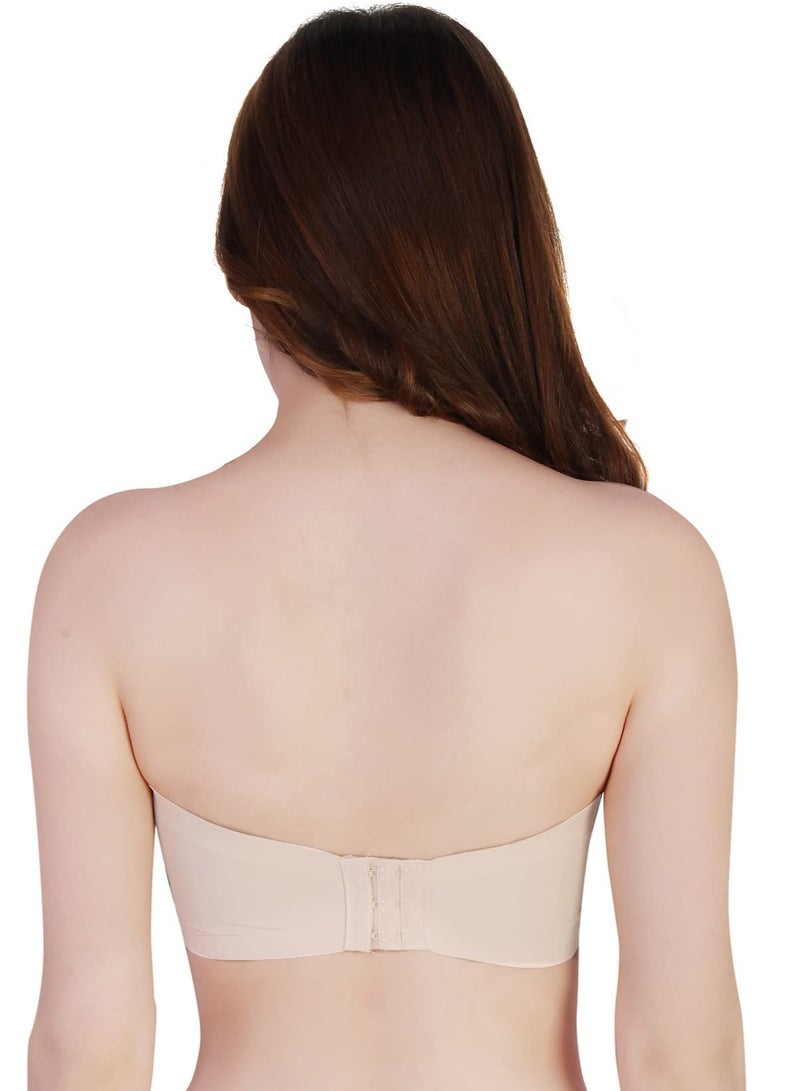 Glamroot حمالة صدر نسائية من GLAMROOT بدون درزات مبطنة من الحرير الجليدي مع إغلاق بخطاف خلفي، مقاس واحد، بيج - Image 2