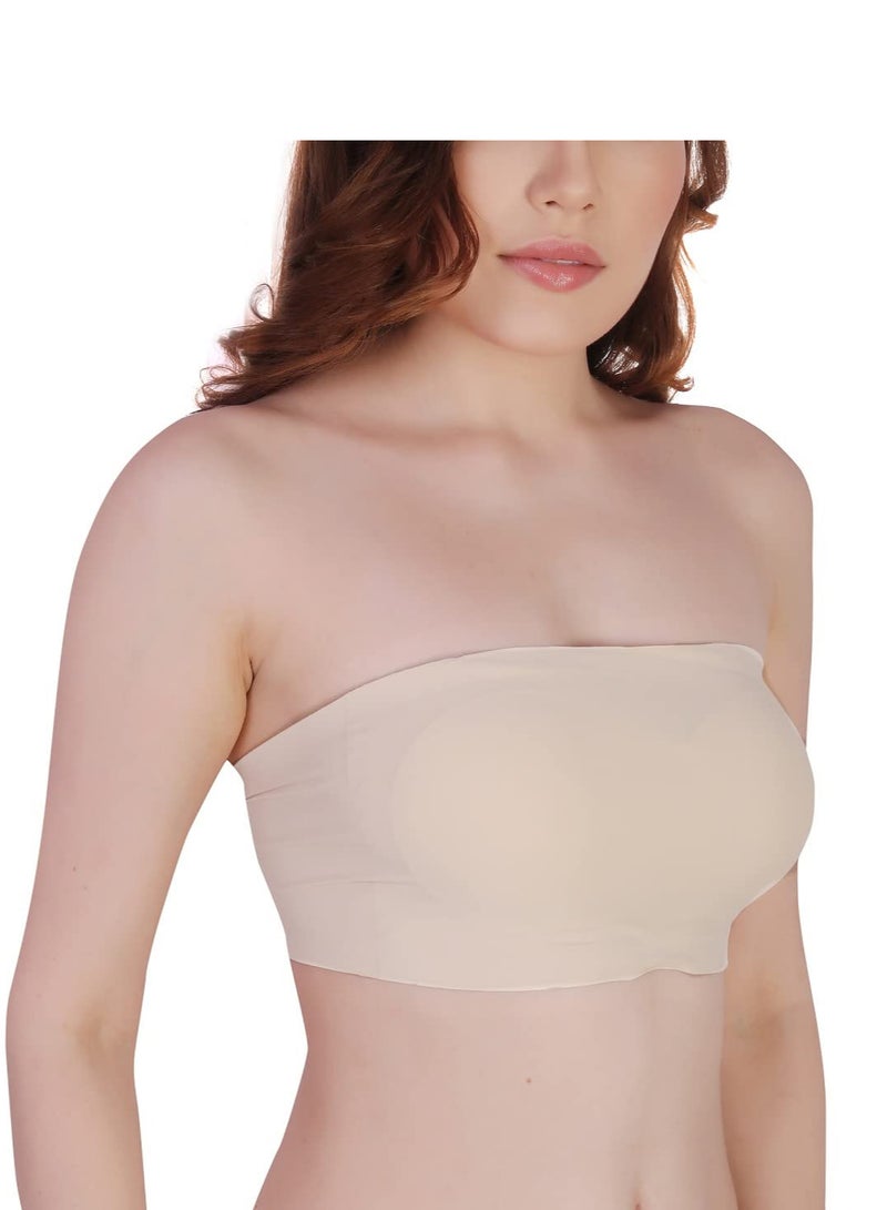 Glamroot حمالة صدر نسائية من GLAMROOT بدون درزات مبطنة من الحرير الجليدي مع إغلاق بخطاف خلفي، مقاس واحد، بيج - Image 4