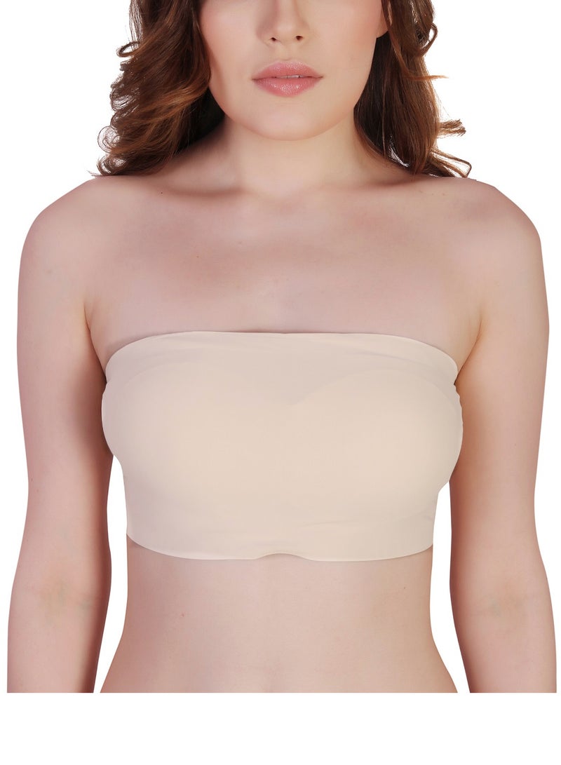 Glamroot حمالة صدر نسائية من GLAMROOT بدون درزات مبطنة من الحرير الجليدي مع إغلاق بخطاف خلفي، مقاس واحد، بيج - Image 1