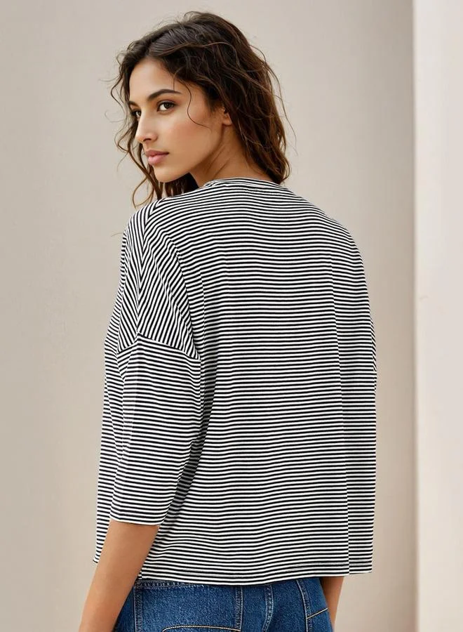 سبلاش فيڤ تيشيرت مخطط بأكمام منسدلة