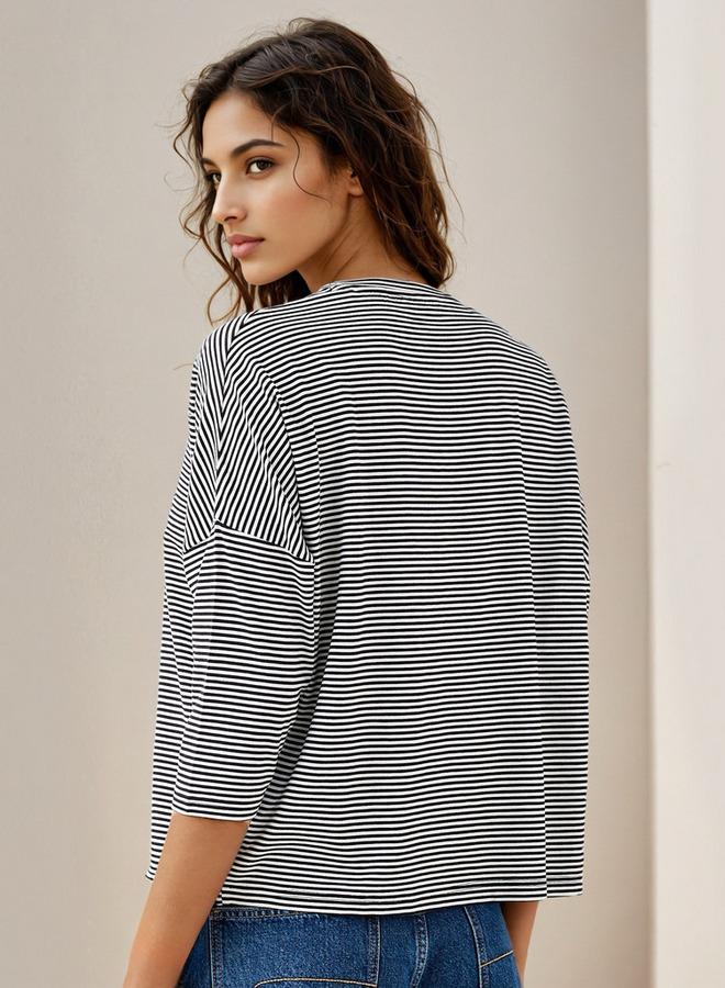 سبلاش فيڤ تيشيرت مخطط بأكمام منسدلة - Image 3