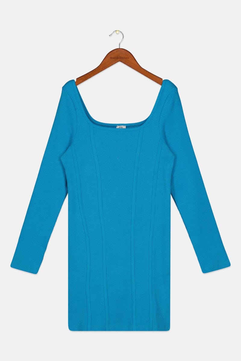 RIVER ISLAND Kids Girl Ribbed Midi Dress, Blue - Image 1
