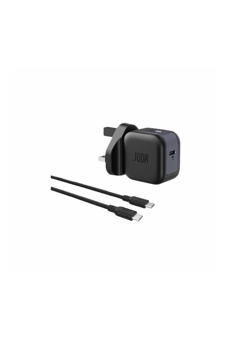 جودا بكج شاحن جداري جودا JODA اثنين في واحد شاحن جداري بقوة 20 واط بي دي + سلك تايب سي الى تايب سي بقوة 60 واط اسود - Image 1
