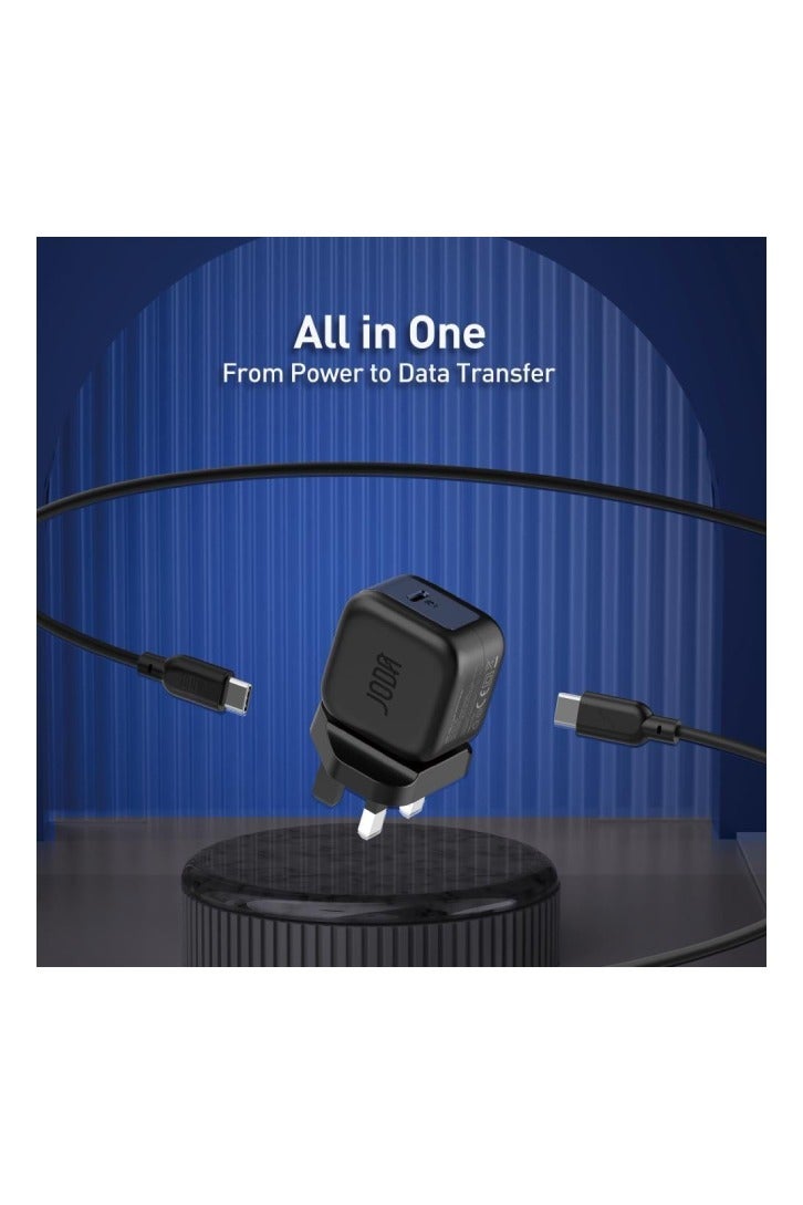 جودا بكج شاحن جداري جودا JODA اثنين في واحد شاحن جداري بقوة 20 واط بي دي + سلك تايب سي الى تايب سي بقوة 60 واط اسود - Image 2