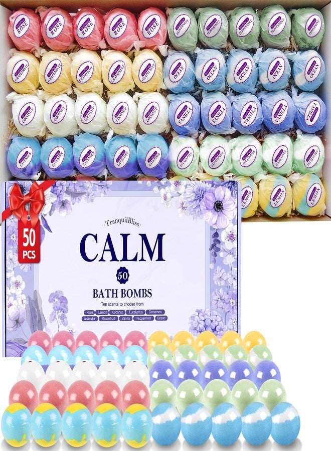 TranquilBliss Bath Bombs for Women, 50 PCS Set with 10 Rich Scents, Natural Bubble Bathbombs, Dry Skin Moisturizing, Present for Christmas, Mother’s Day, Birthday, for Mom, Wife, Her, Girls - Image 1