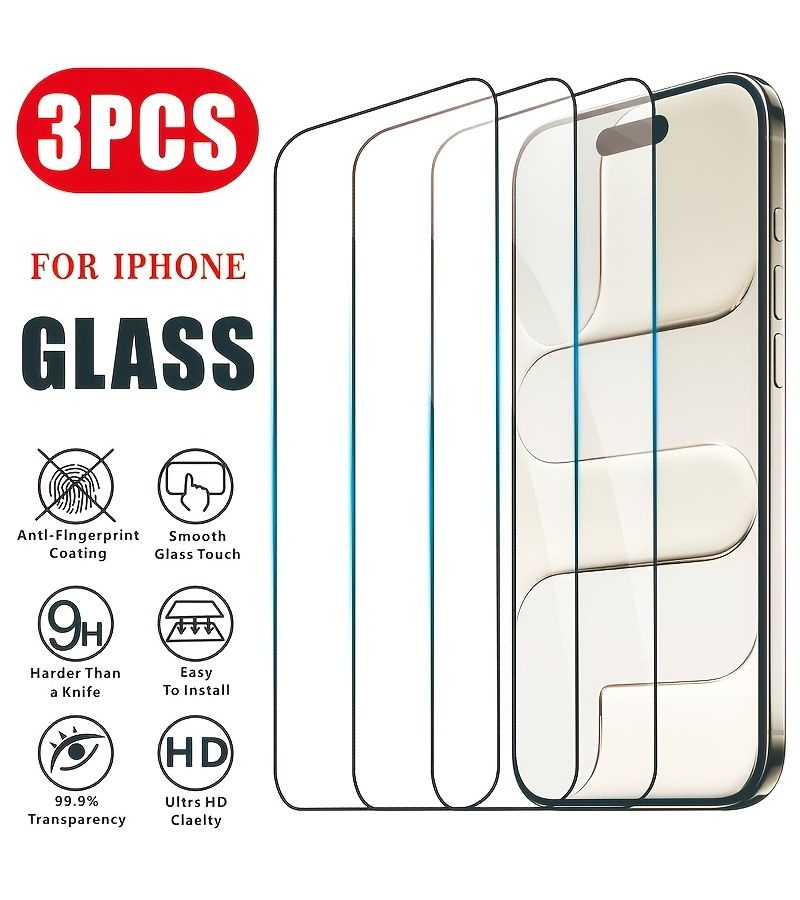 3 Pack Transparent Tempered Glass Screen Protector For iPhone 15 Pro - Image 1
