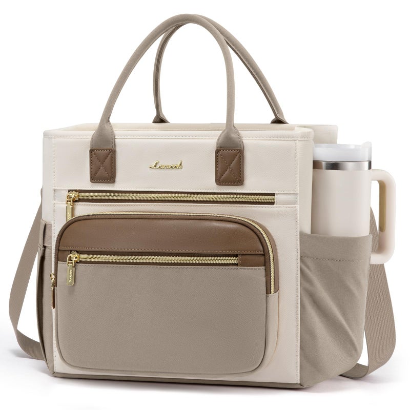 LOVEVOOK Insulated Lunch Bag Women,Wide Opening Adult Lunch Box Women,Leakproof Cooler Bag for Work Picnic Beach Family College,Lunch Teacher Tote Bag with Adjustable Shoulder Strap and Cup Holder - Image 1