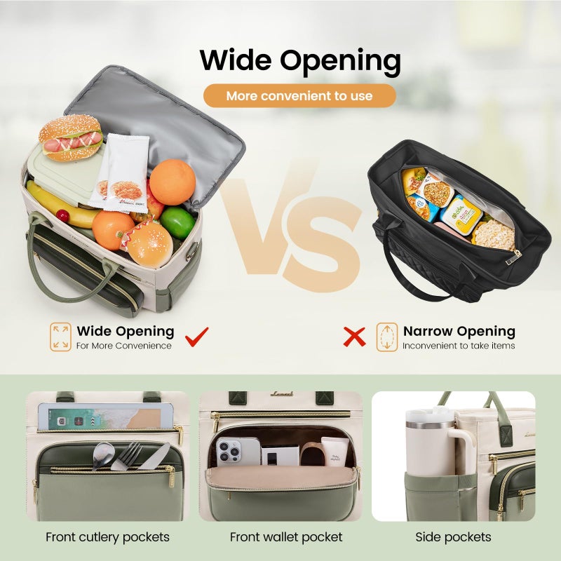 LOVEVOOK Insulated Lunch Bag Women,Wide Opening Adult Lunch Box Women,Leakproof Cooler Bag for Work Picnic Beach Family College,Lunch Teacher Tote Bag with Adjustable Shoulder Strap and Cup Holder - Image 4