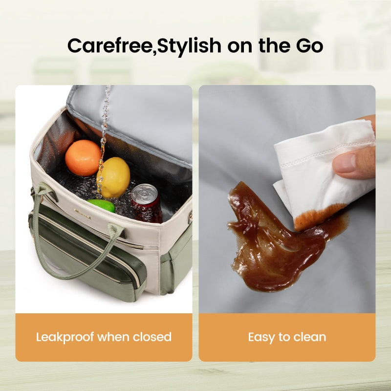 LOVEVOOK Insulated Lunch Bag Women,Wide Opening Adult Lunch Box Women,Leakproof Cooler Bag for Work Picnic Beach Family College,Lunch Teacher Tote Bag with Adjustable Shoulder Strap and Cup Holder - Image 3