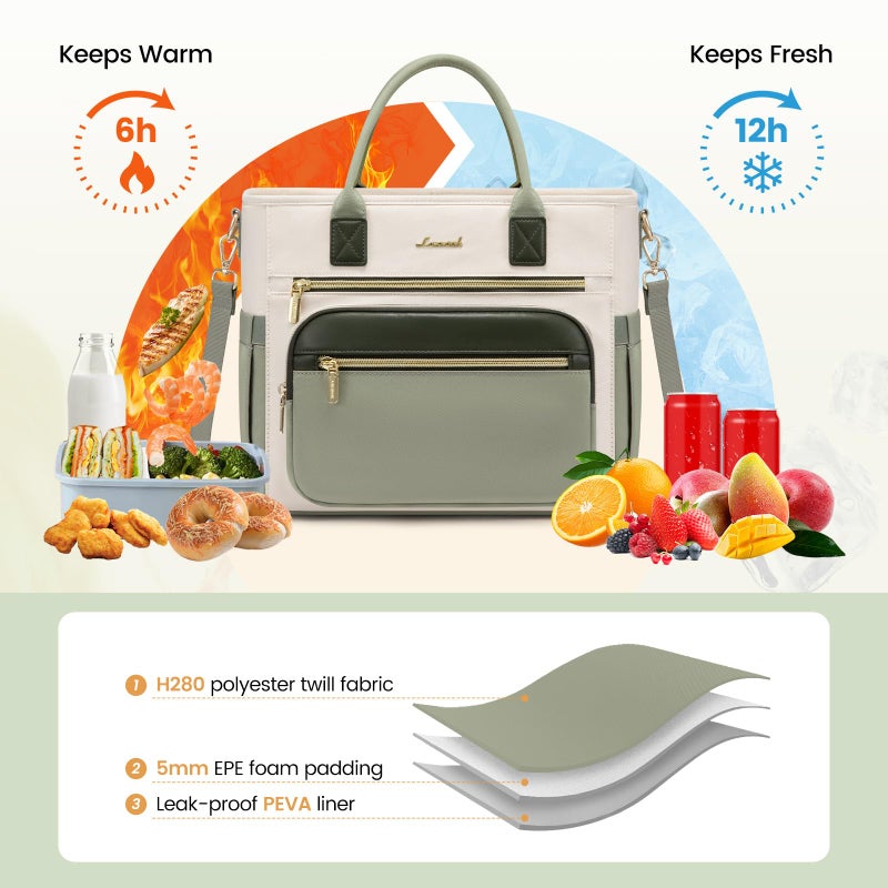 LOVEVOOK Insulated Lunch Bag Women,Wide Opening Adult Lunch Box Women,Leakproof Cooler Bag for Work Picnic Beach Family College,Lunch Teacher Tote Bag with Adjustable Shoulder Strap and Cup Holder - Image 2