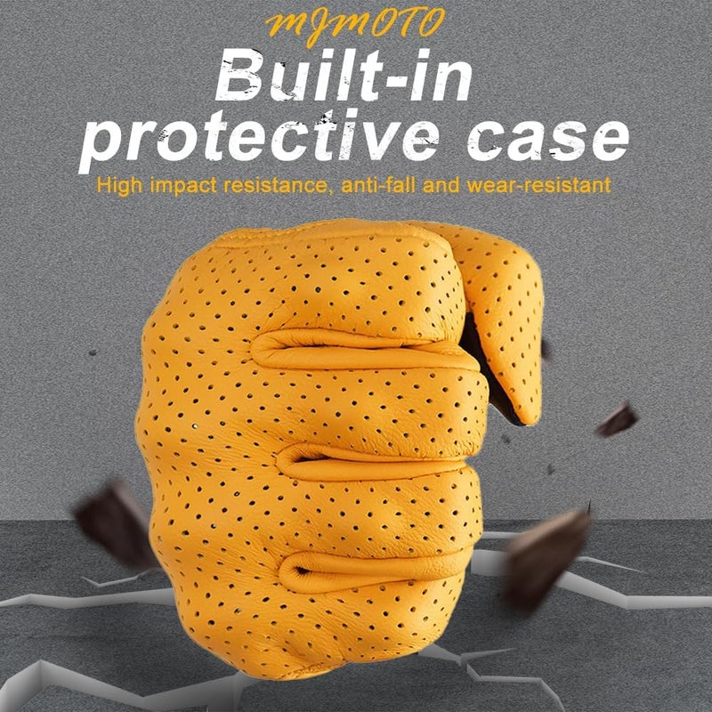 mjmoto Yellow Classic Goat Leather Motorcycle Gloves with Hole for Summer Cycling and Riding - Image 4