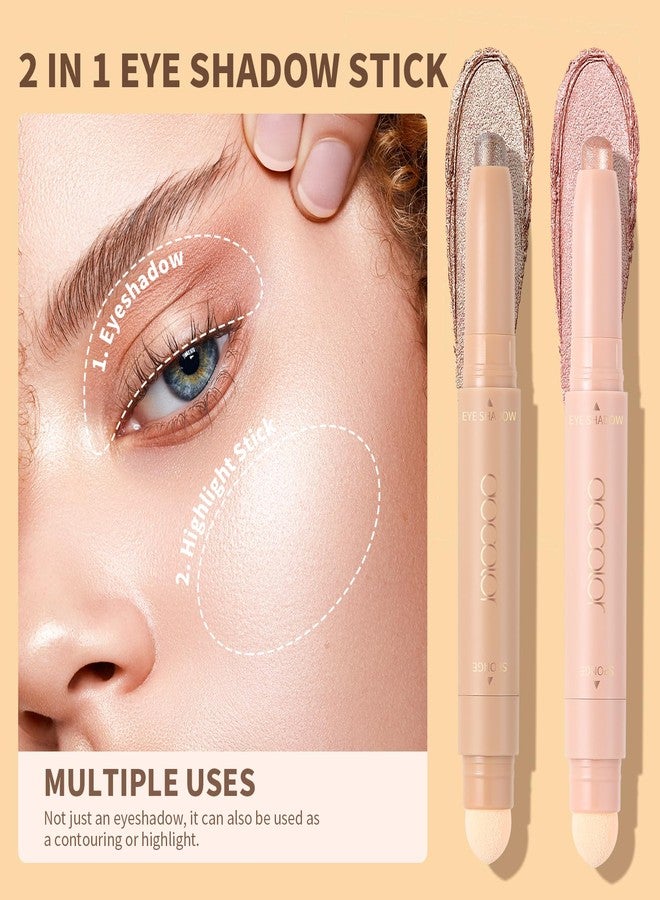 docolor Eyeshadow Stick, 2Pcs Cream Eye Shadow Sticks Brightener Eyeshadow Pencil Crayon Highlighter Eye Makeup Shadow Stick Sets with Crease-proof Formula Long Lasting Waterproof Eye Shadow Make Up - Image 2