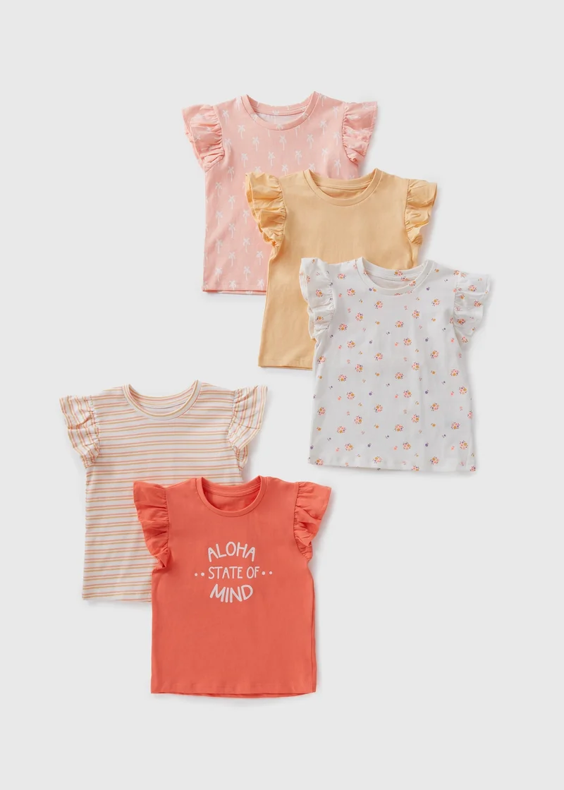 Matalan 5 Pack Girls Orange Holiday Frill Vests