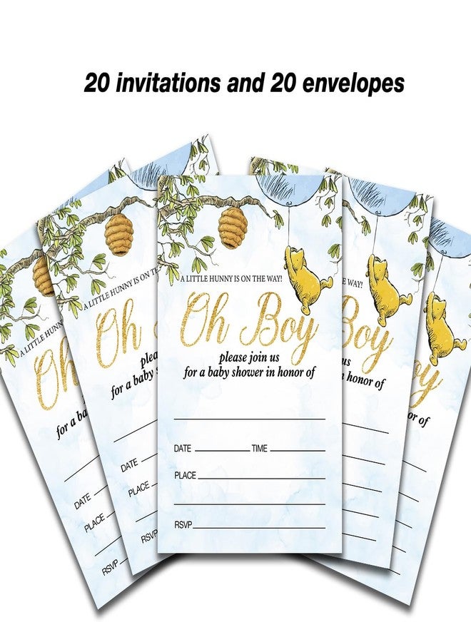 Dolimifa Blue Oh Boy a Little Hunny is on His Way Baby Shower Invitations Fill in Style Classic Winnie the Pooh Bear Baby Shower Invites, 20 Count With Envelopes - Image 3