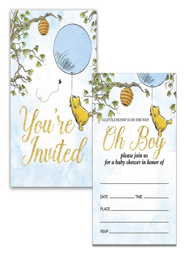 Dolimifa Blue Oh Boy a Little Hunny is on His Way Baby Shower Invitations Fill in Style Classic Winnie the Pooh Bear Baby Shower Invites, 20 Count With Envelopes - Image 2