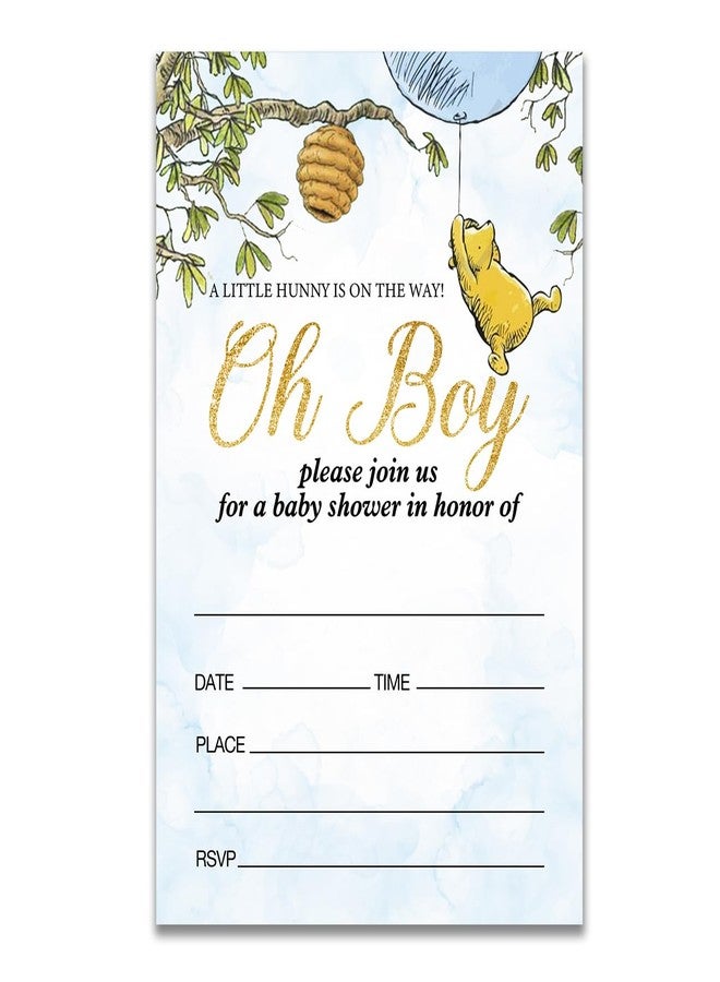 Dolimifa Blue Oh Boy a Little Hunny is on His Way Baby Shower Invitations Fill in Style Classic Winnie the Pooh Bear Baby Shower Invites, 20 Count With Envelopes - Image 1
