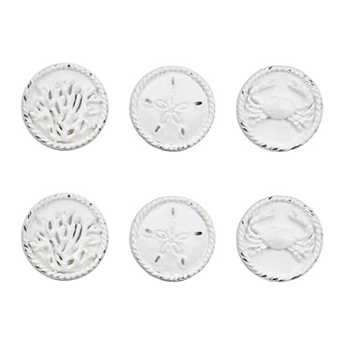 SOFFEE DESIGN Set of 6 Metal White Beach Style Cabinet Knobs Sand Dollar Crab Coral Decorative Pull Handle for DoorCabinetDrawer for FrenchOcean Beach Vacation Villa Furniture - Image 1
