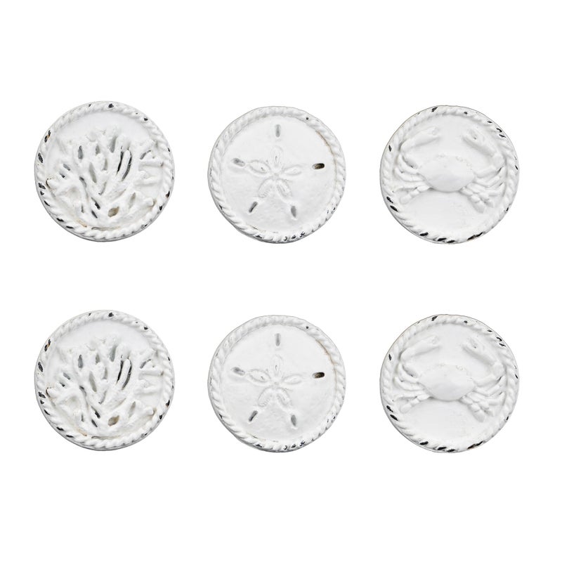 SOFFEE DESIGN Set of 6 Metal White Beach Style Cabinet Knobs Sand Dollar Crab Coral Decorative Pull Handle for DoorCabinetDrawer for FrenchOcean Beach Vacation Villa Furniture - Image 2