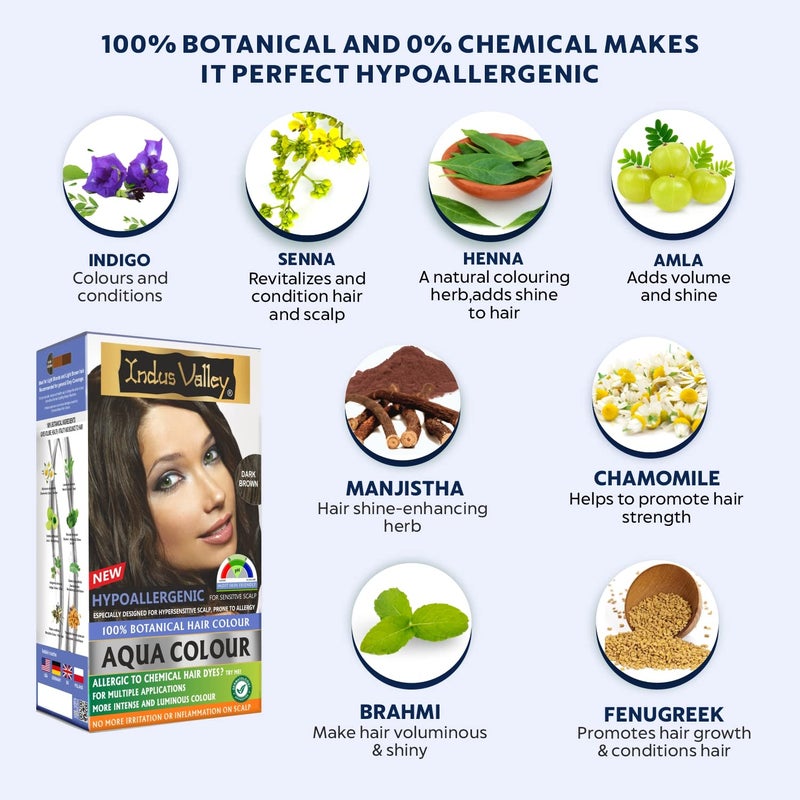 INDUS VALLEY Organic Natural Hypo Allergic Aqua Colour 100 Botanical Hair Colour Dark Brown 30ml  200g - Image 2