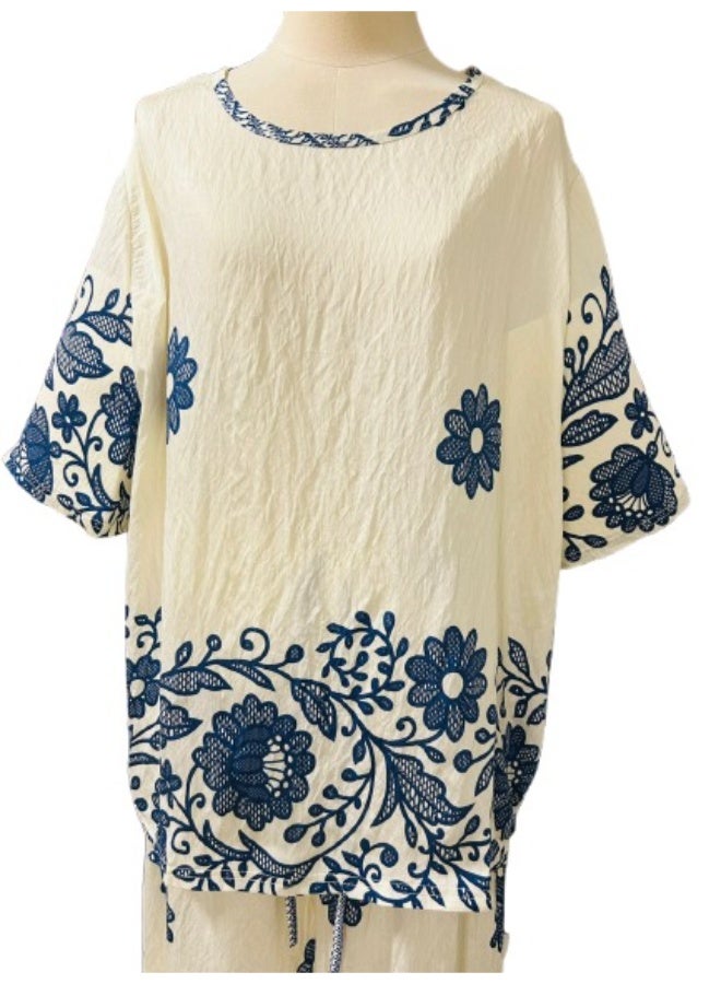 طقم ملابس نسائي مكون من قطعتين بمقاس واحد، طقم ملابس متناسق للبنات، طقم ملابس نسائي، طقم نسائي مزهر - Image 3