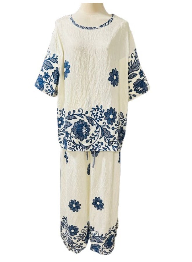 طقم ملابس نسائي مكون من قطعتين بمقاس واحد، طقم ملابس متناسق للبنات، طقم ملابس نسائي، طقم نسائي مزهر - Image 1