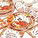 Romooa 168 Pcs Thanksgiving Party Supplies Disoposable Friendsgiving Tableware Set Turkey Paper Plates and Pumpkin Leaf Cups and Napkins for Fall Thanksgiving Friendsgiving Party Decorations - Image 4