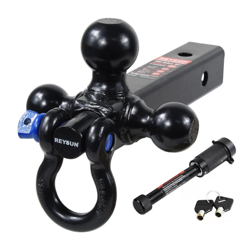 REYSUN Trailer Hitch TriBall Hitch Mount with Rotatoble Tow Shackle fits for 2inch Hitch Receiver Hitch Lock Pin Included