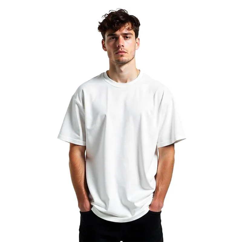 نوبيرو Men's White Oversized Cotton T-Shirt