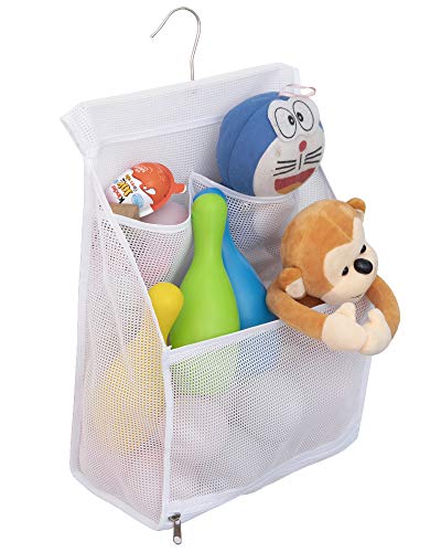 ALYER Hanging Mesh Bath Toy Organizer Bag,Large Shower Storage Caddy with Durable Hanger (White) - Image 1