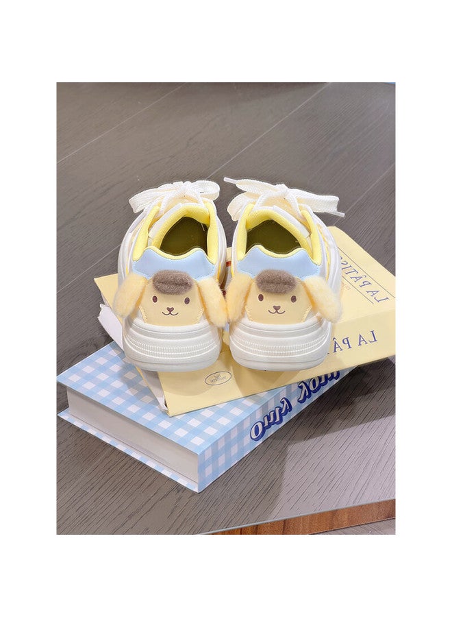 Humanity Renben Cute Pug Dog Big Head Shoes For Women, New Style Bread Shoes, Breathable Women's Shoes, Versatile White Sneakers, Yellow, Size 40 - Image 1