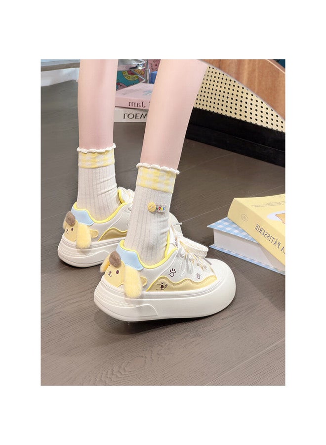 Humanity Renben Cute Pug Dog Big Head Shoes For Women, New Style Bread Shoes, Breathable Women's Shoes, Versatile White Sneakers, Yellow, Size 40 - Image 2